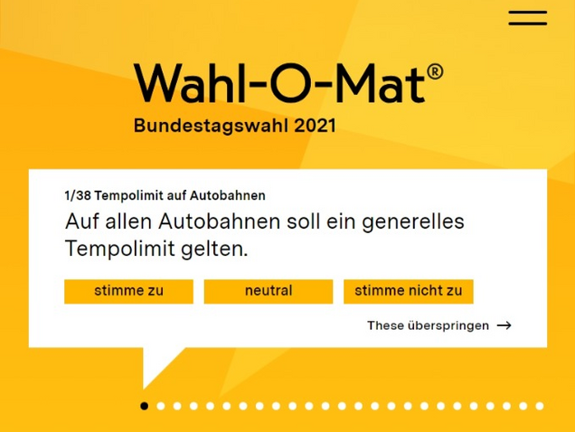 Thesen Ein Beispielbild, welches eine These des Wahl-O-Mats zeigt.