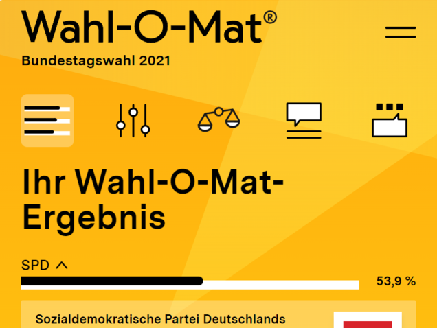 Ergebnis Ein Beispielbild, welches das Ergebnis des Wahl-O-Mats zeigt.