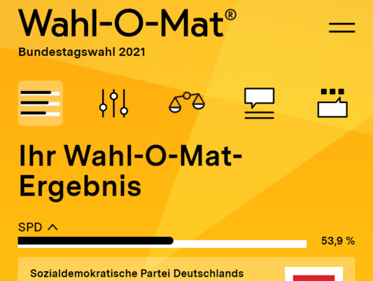 Ein Beispielbild, welches das Ergebnis des Wahl-O-Mats zeigt.