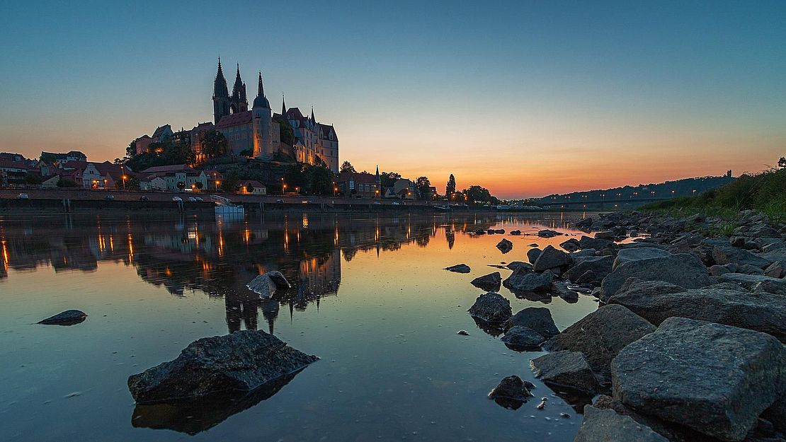 Die Albrechtsburg in Meißen bei Abendlicht