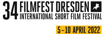 Logo mit der Aufschrift: "34. Filmfest Dresden. International short film festival. 5-10 April 2022."