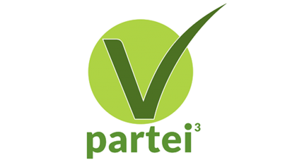 Logo mit der Aufschrift v³-Partei